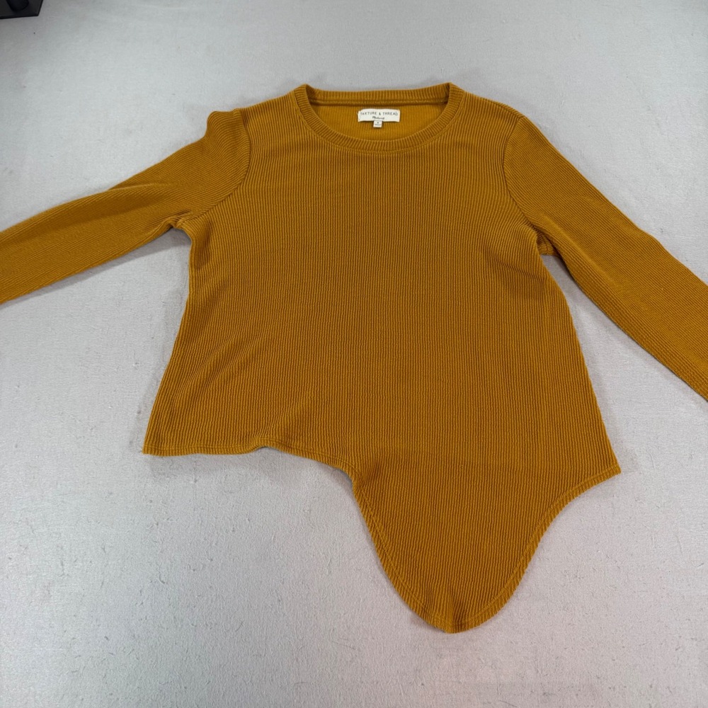 Madewell Texture &‎ Thread Ribbed Asymmetrical Top Mustard M
